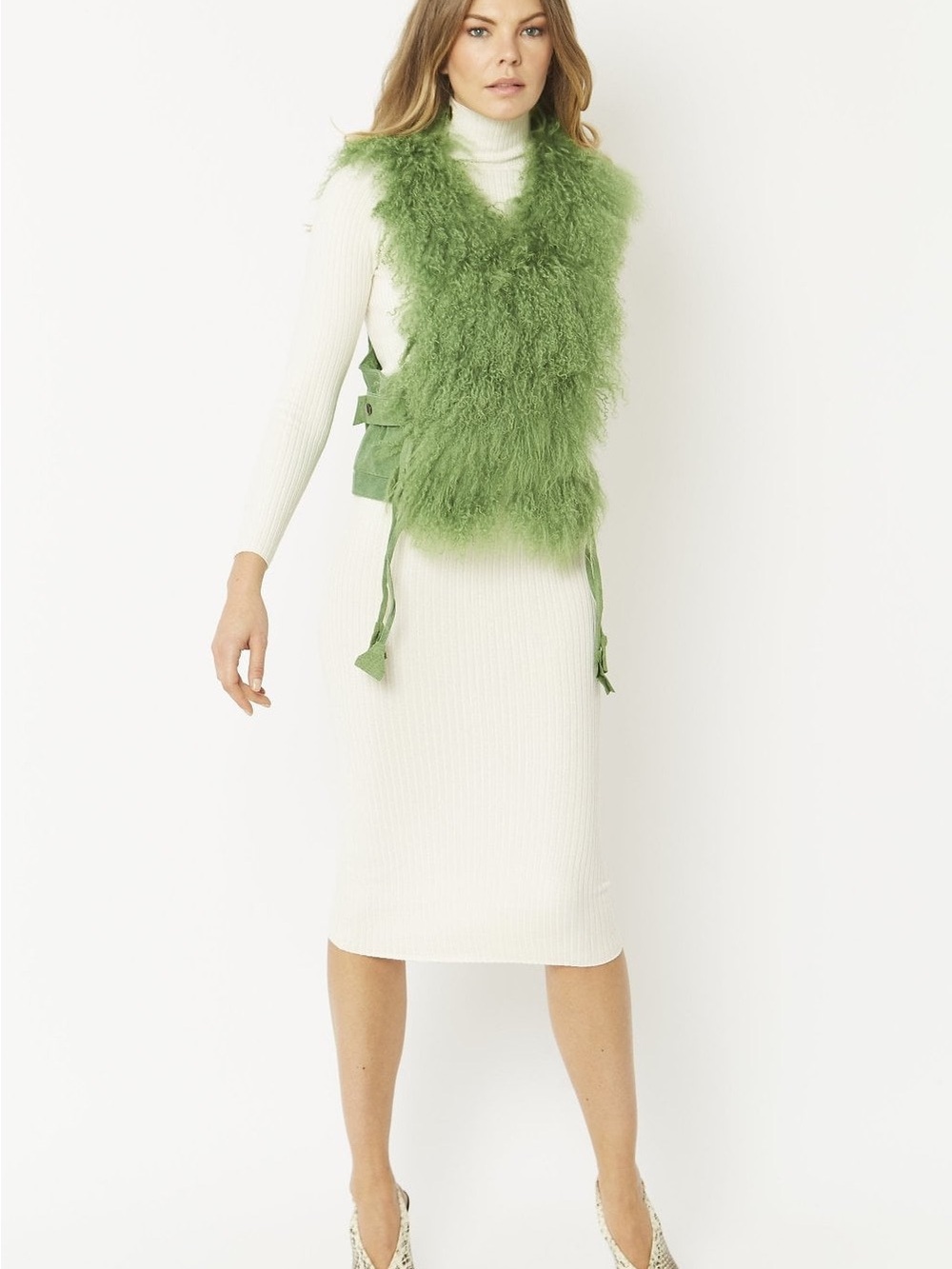 Jayley Green Mongolian Wool Fur Gilet